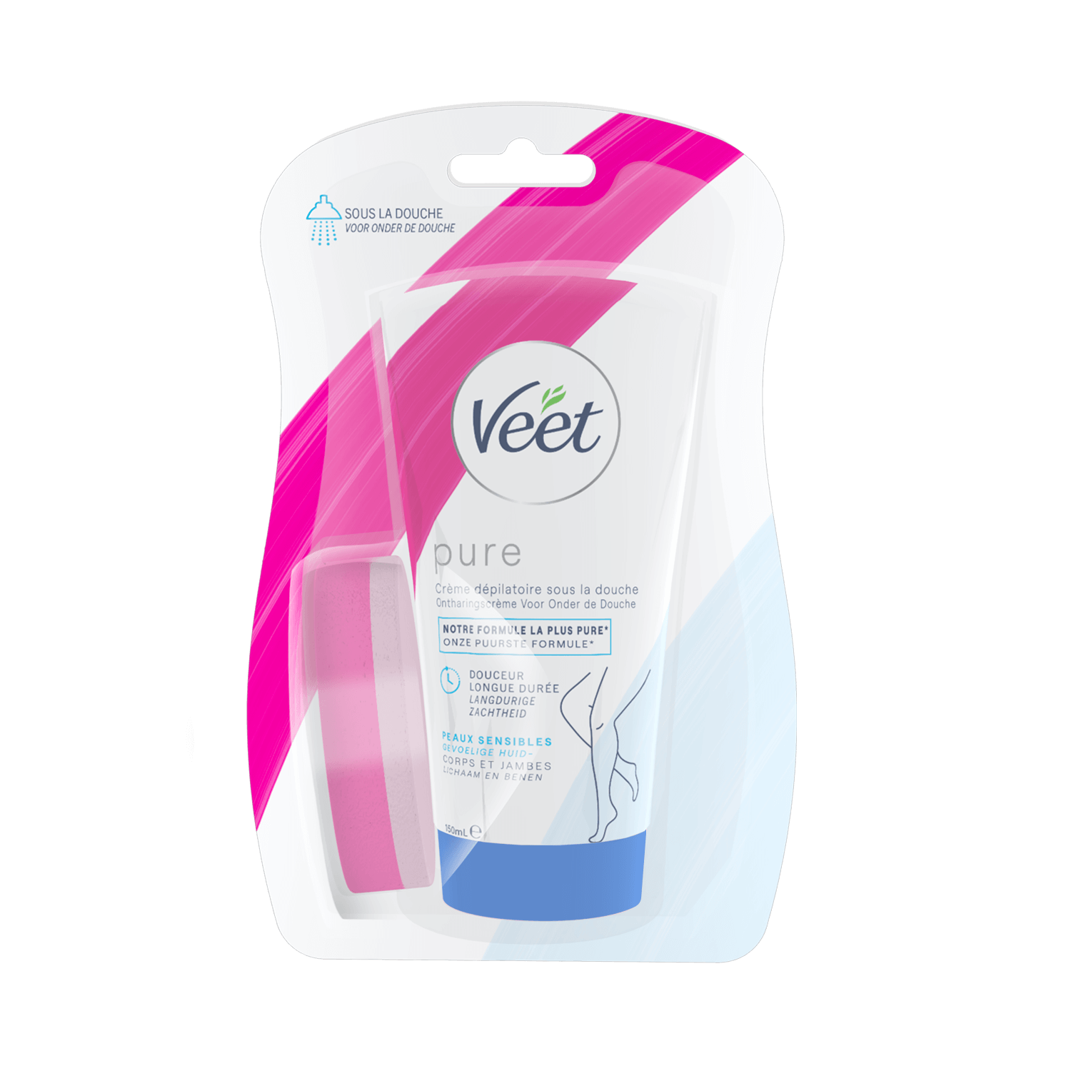 Veet Pure Crème dépilatoire sous la douche pour peaux sensibles – Jambes & Corps, 150ml | Veet